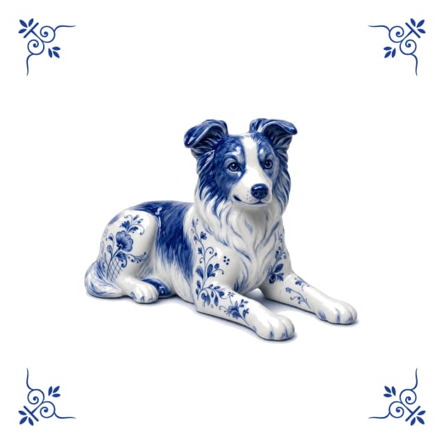 Border collie, carreau bleu de Delft