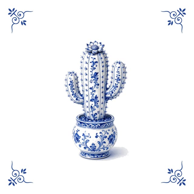 Cactus, carreau bleu de Delft