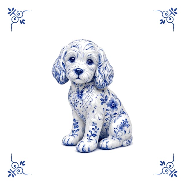 Cockapoo, carreau bleu de Delft