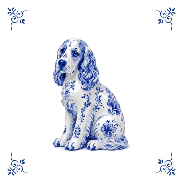 Cocker, carreau bleu de Delft