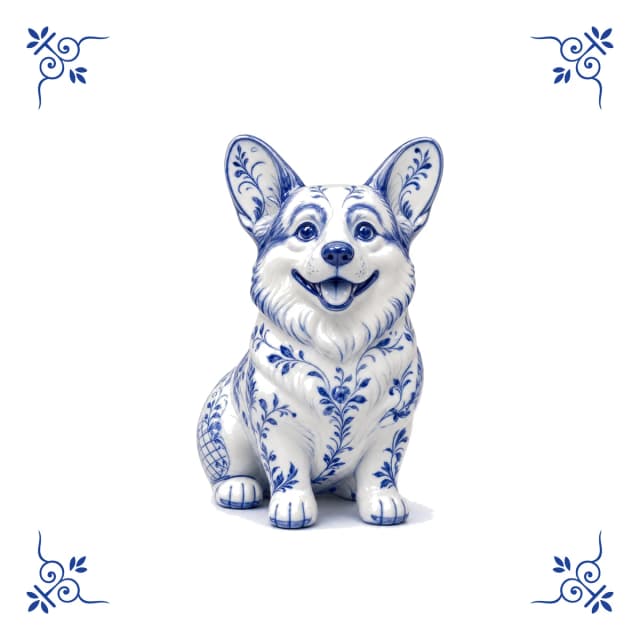 Corgi, carreau bleu de Delft