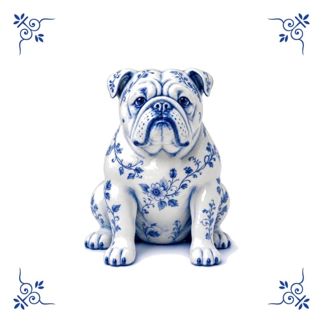 Bouledogue anglais, carreau bleu de Delft