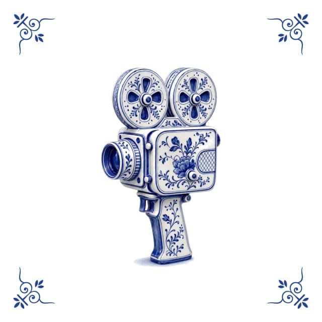 Caméra de cinéma, carreau bleu de Delft