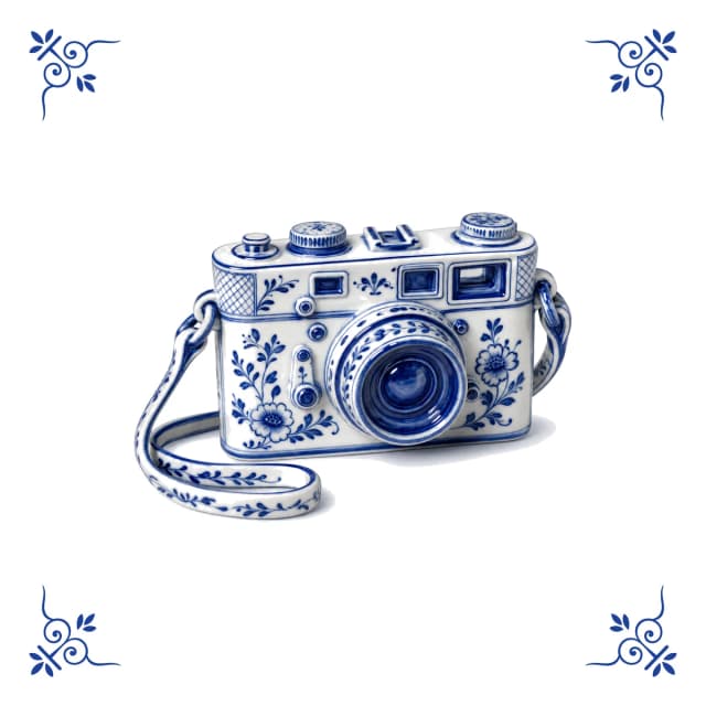 Appareil photo vintage, carreau bleu de Delft