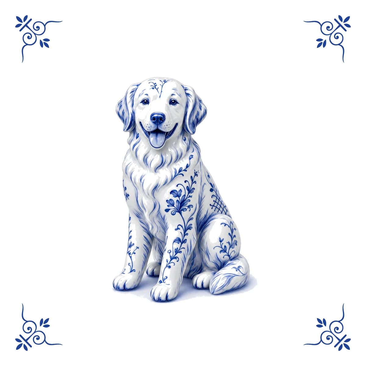 Golden retriever – carreau bleu de Delft