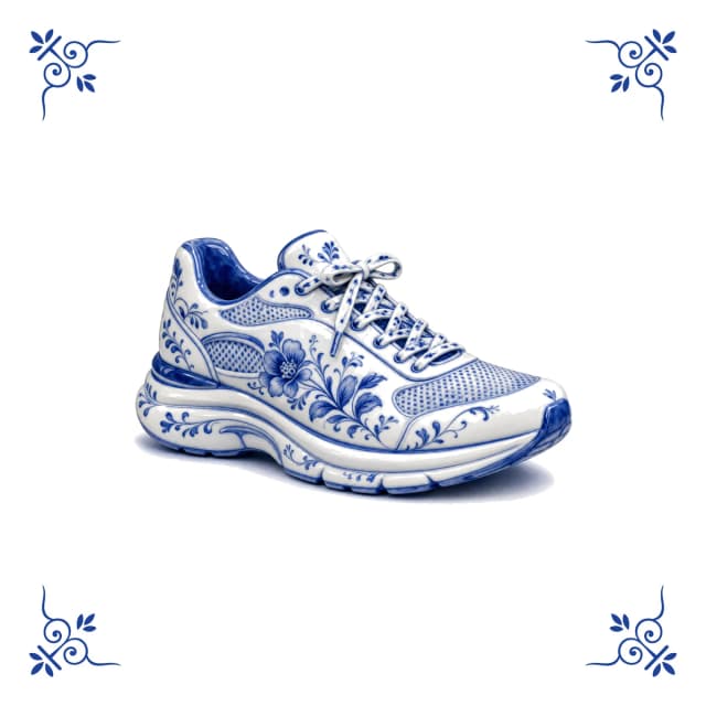 Chaussure de running, carreau bleu de Delft