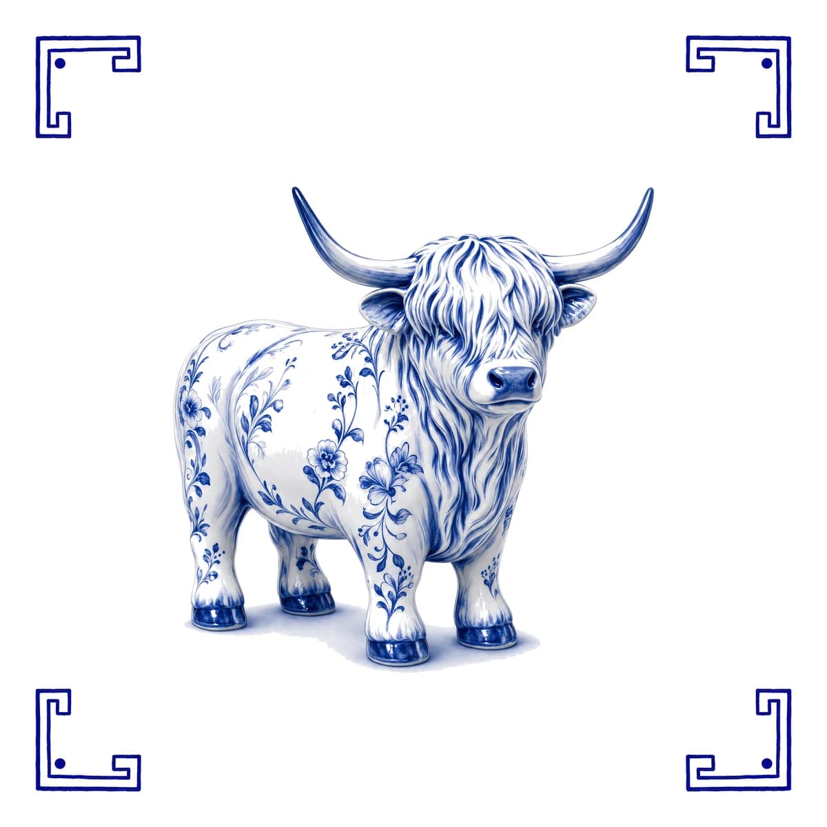 Vache Highland – carreau bleu de Delft