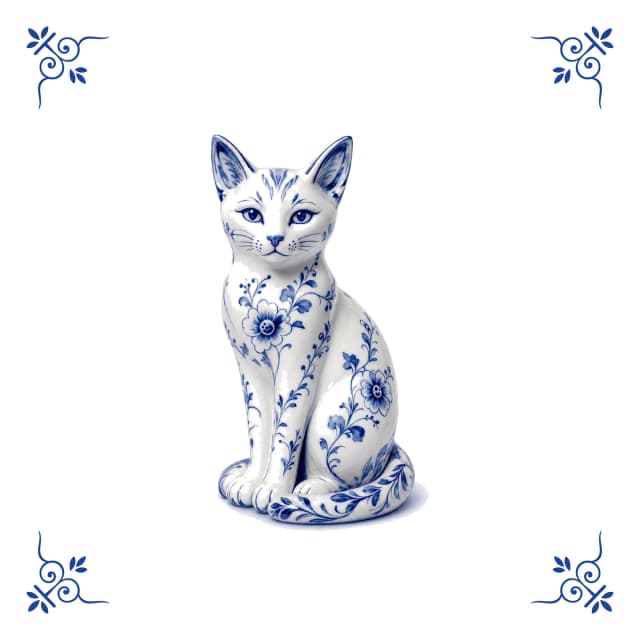 Chat, carreau bleu de Delft