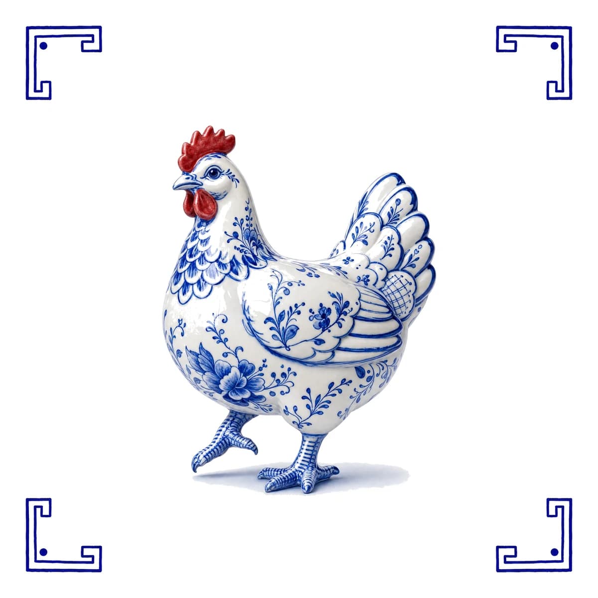 Poule – carreau bleu de Delft