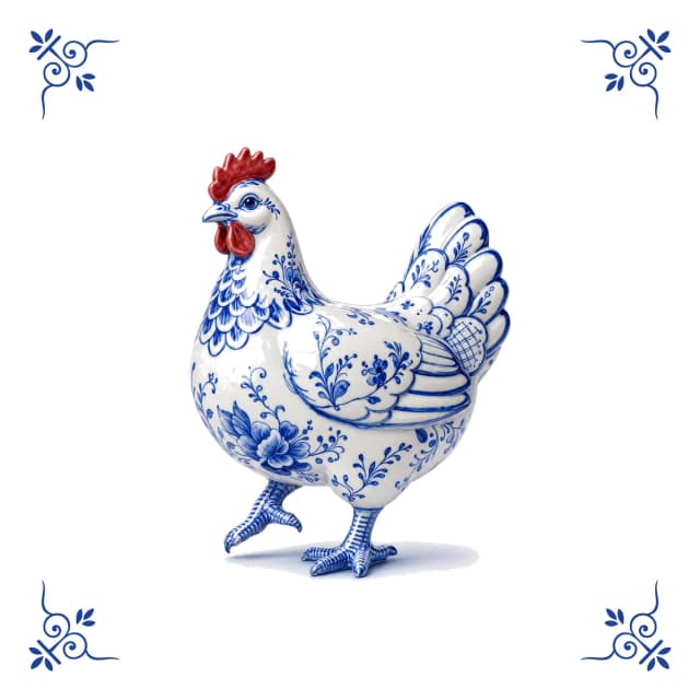 Poule, carreau bleu de Delft