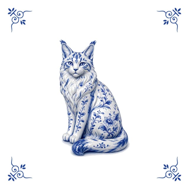 Maine coon, carreau bleu de Delft