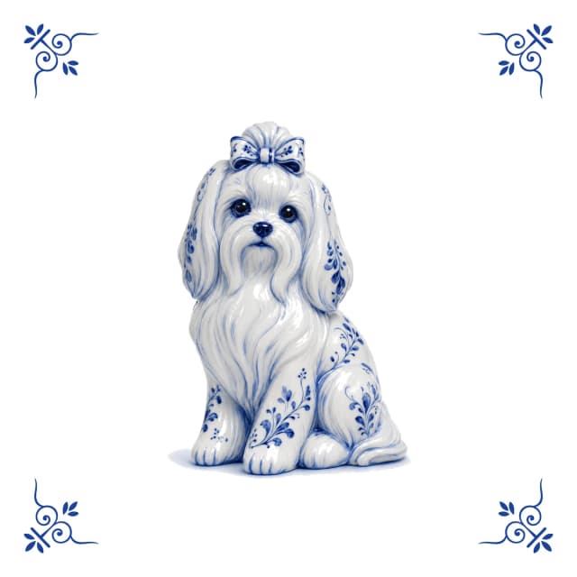 Bichon maltais, carreau bleu de Delft