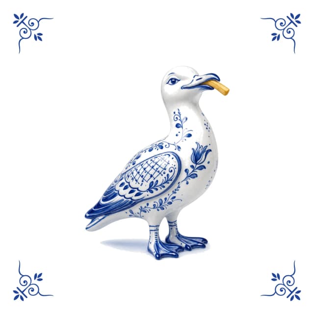 Mouette et sa frite, carreau bleu de Delft