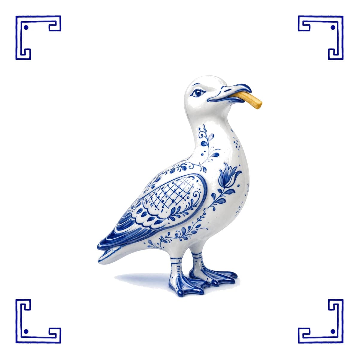 Mouette et sa frite – carreau bleu de Delft