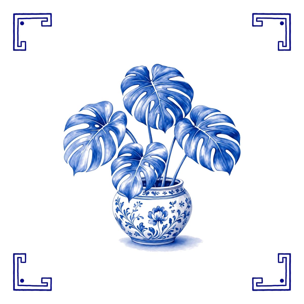 Monstera – carreau bleu de Delft