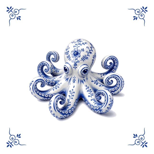 Pieuvre, carreau bleu de Delft