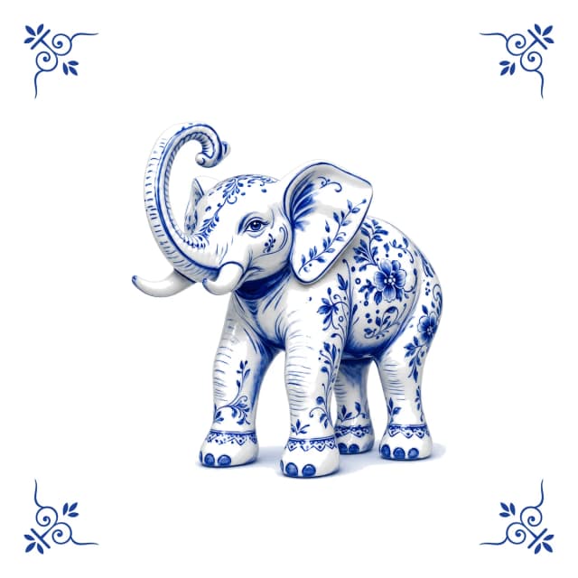 Éléphant, carreau bleu de Delft