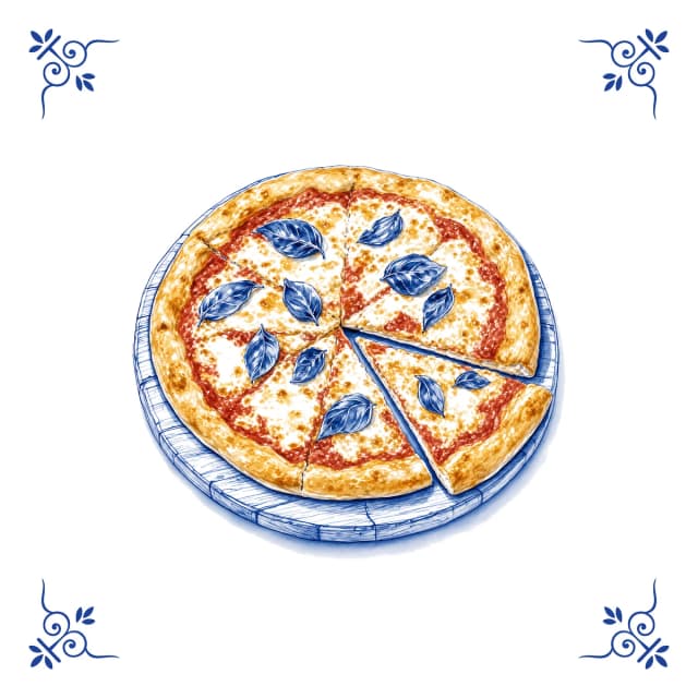 Pizza, carreau bleu de Delft