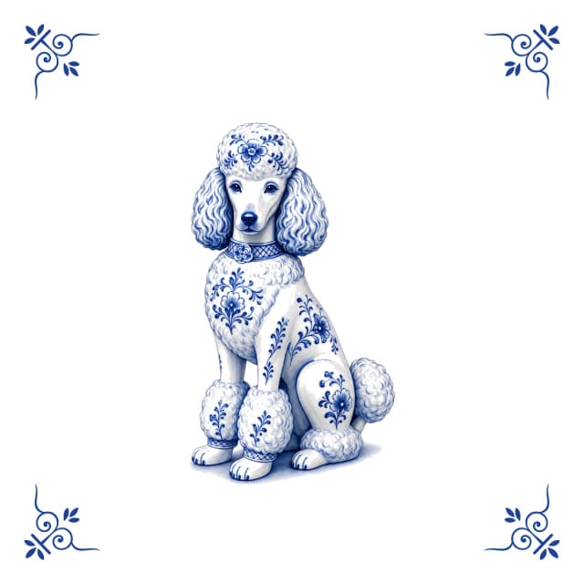 Caniche, carreau bleu de Delft