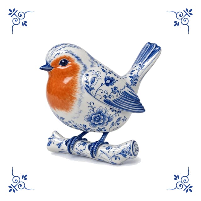 Rouge-gorge, carreau bleu de Delft