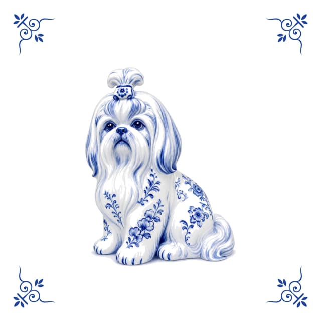 Shih tzu, carreau bleu de Delft