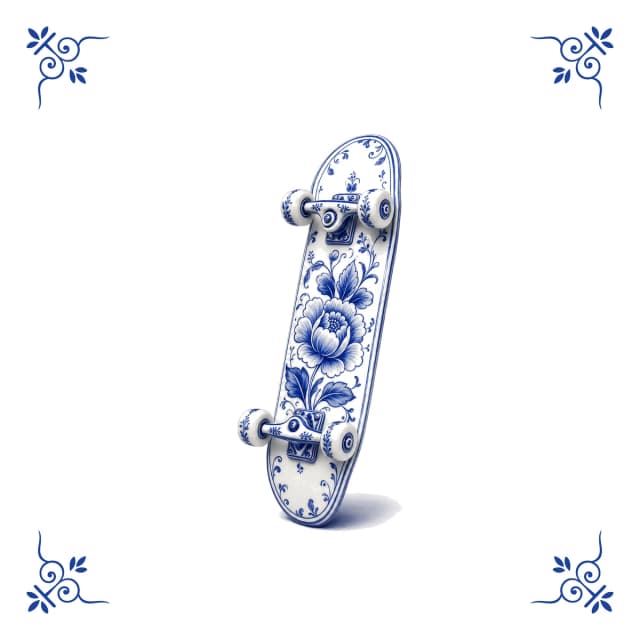Skateboard, carreau bleu de Delft