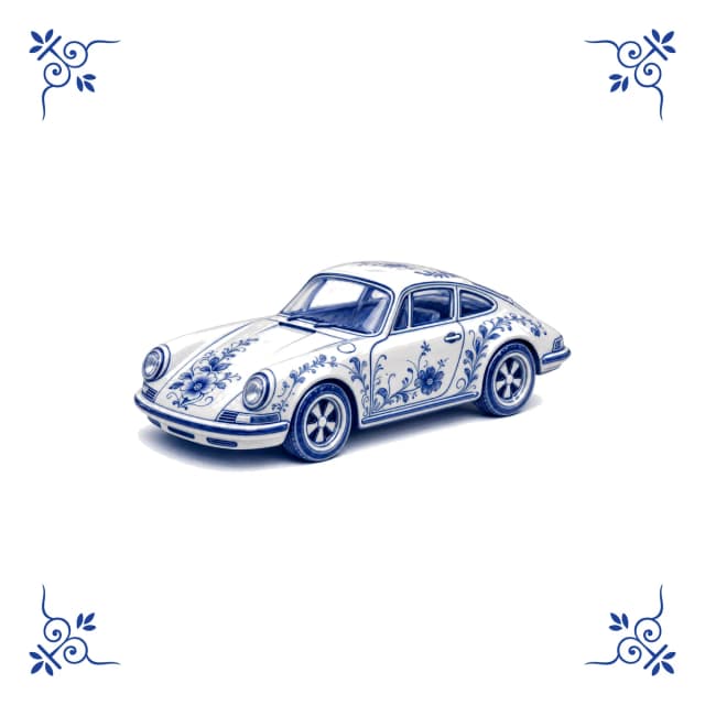 Voiture de sport classique, carreau bleu de Delft