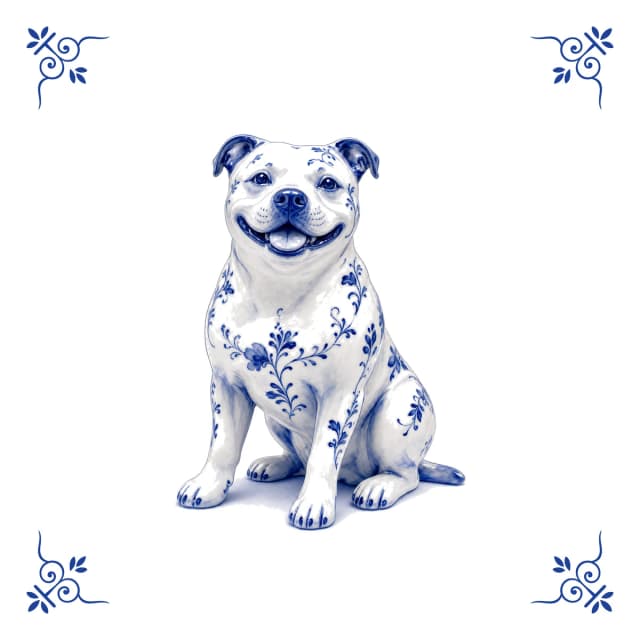 Staffie, carreau bleu de Delft