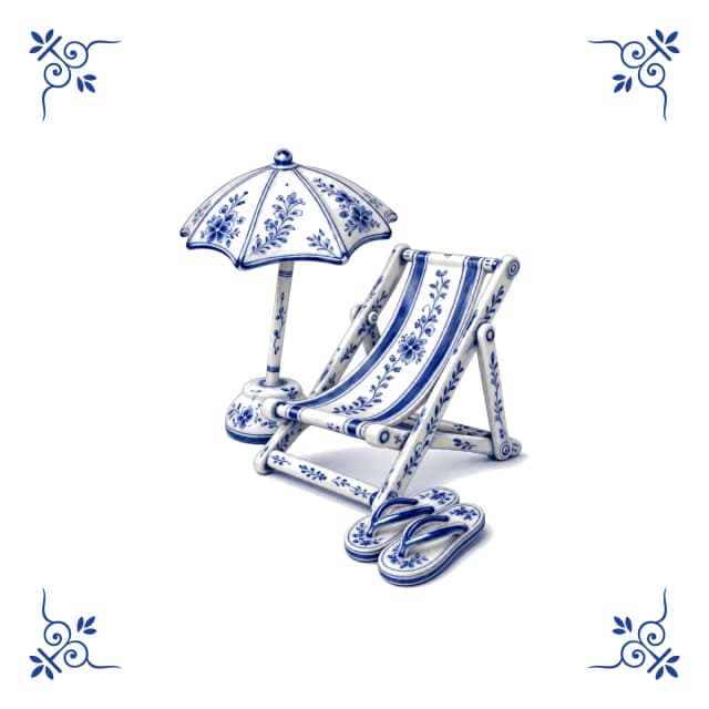 Chaise de plage, carreau bleu de Delft