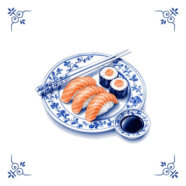 Sushi, carreau bleu de Delft