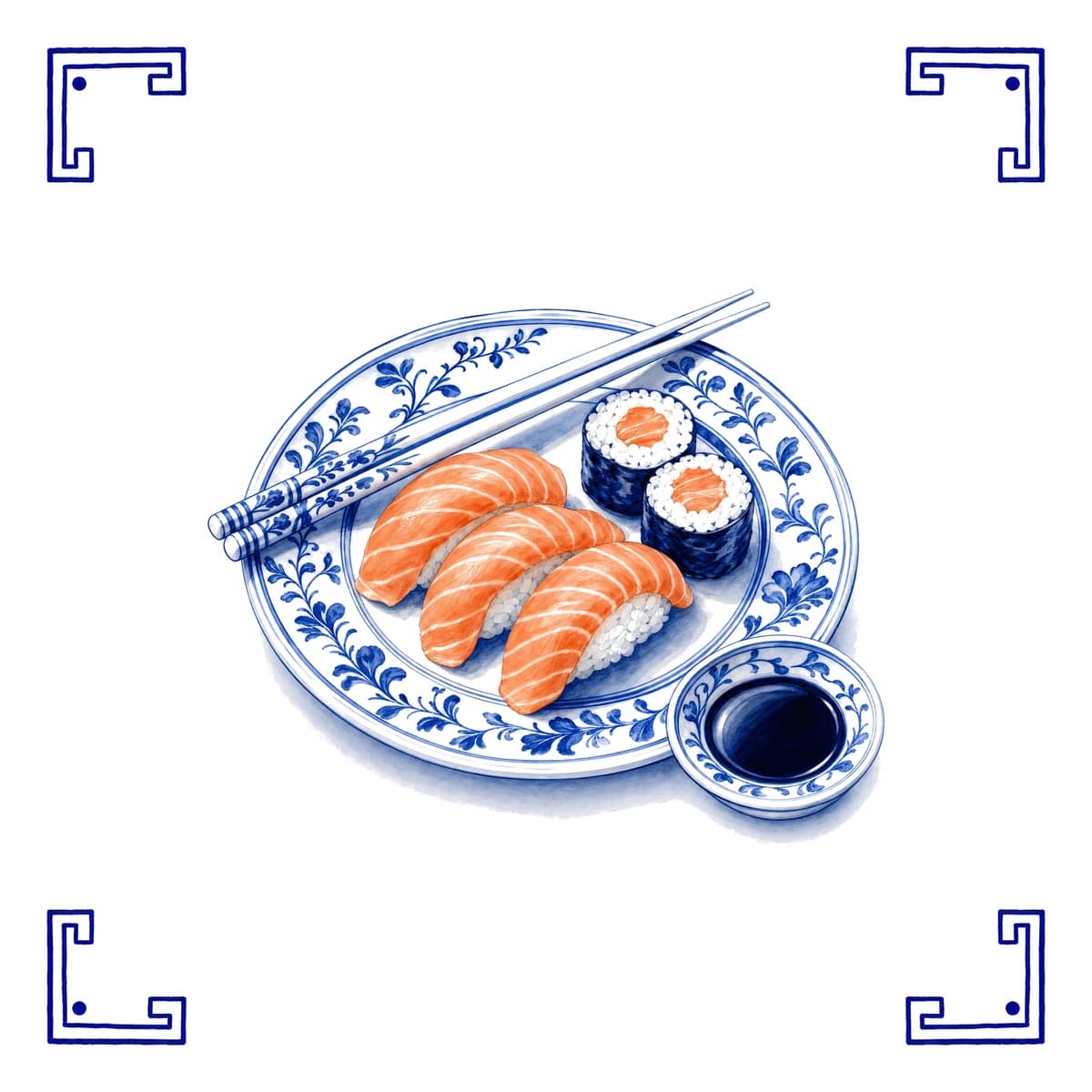 Sushi – carreau bleu de Delft