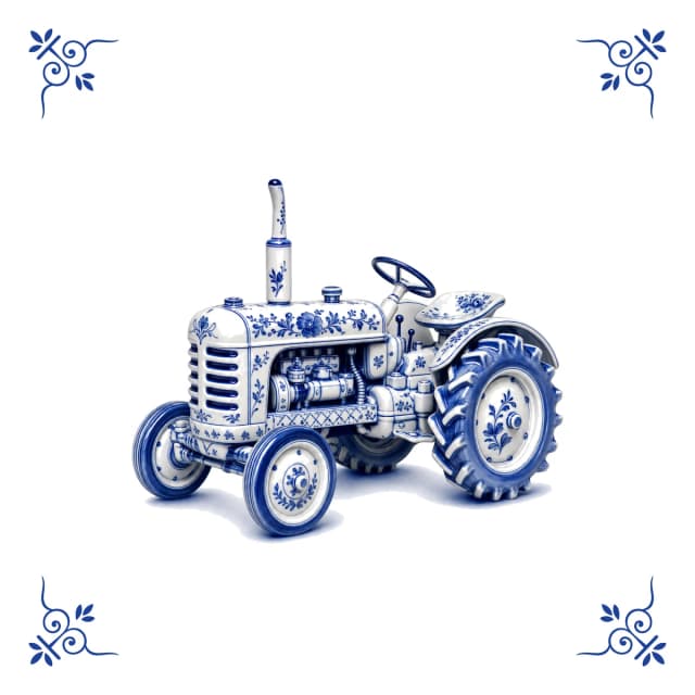Tracteur, carreau bleu de Delft