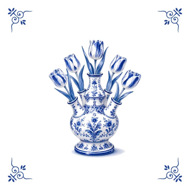 Vase à tulipes, carreau bleu de Delft