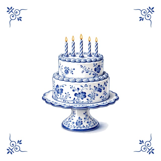Gâteau d’anniversaire, carreau bleu de Delft