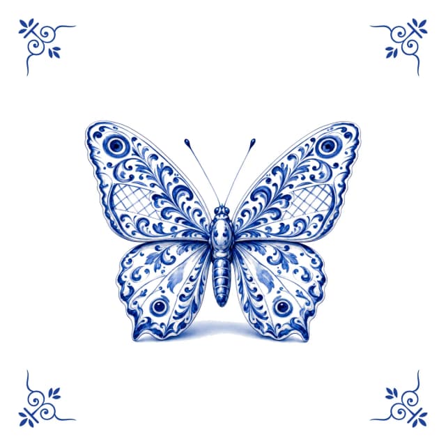 Papillon, carreau bleu de Delft