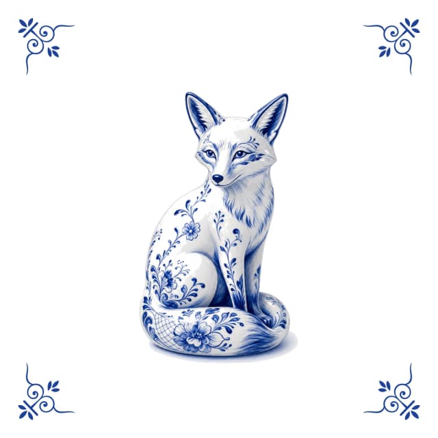 Renard, carreau bleu de Delft