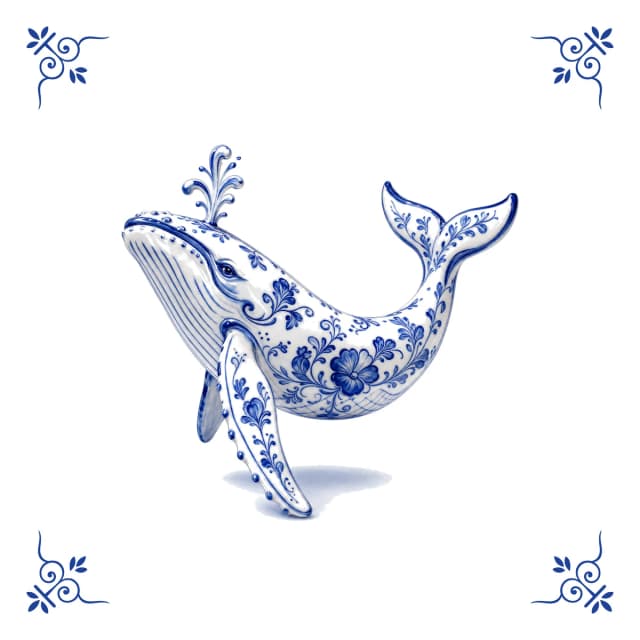 Baleine, carreau bleu de Delft