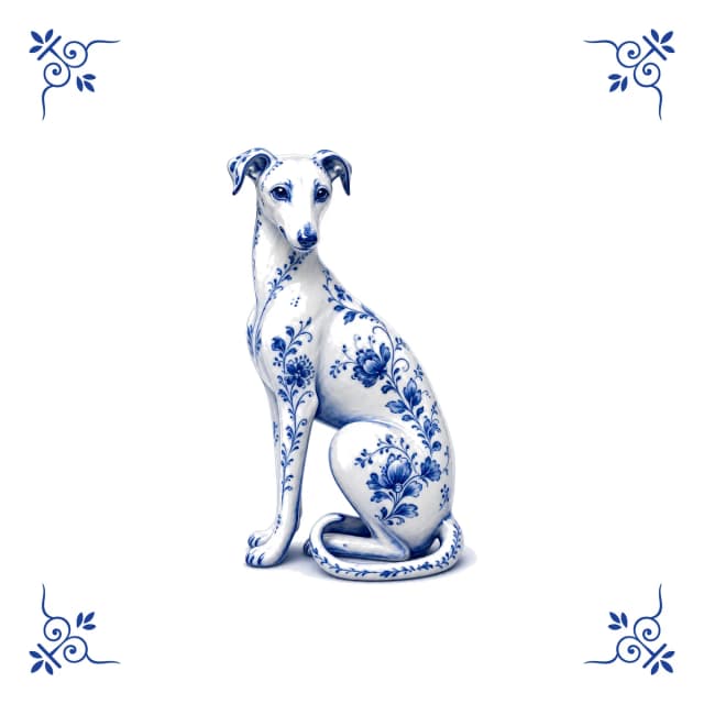 Whippet, carreau bleu de Delft