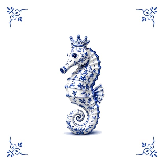 Hippocampe, carreau bleu de Delft